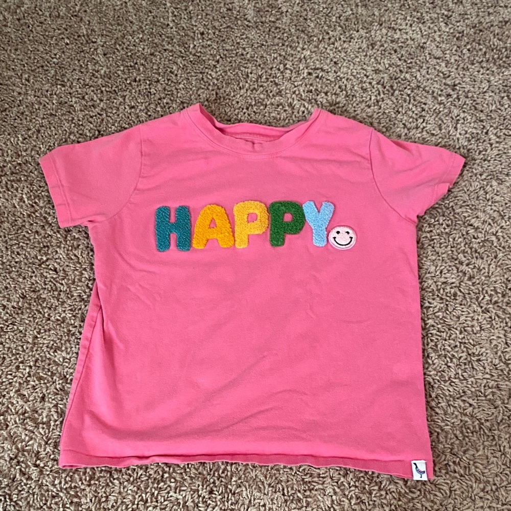 Pink 'HAPPY' Short Sleeve Kids Tee preppy goose